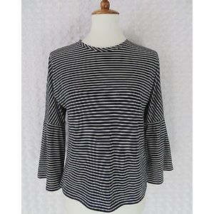 Topshop Navy and White Striped Bell Sleeve